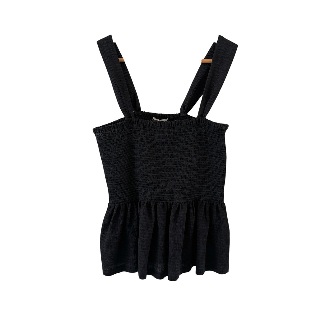 Madewell Texture & Thread Smocked Peplum Tank Top Womens L Black Boho Summer